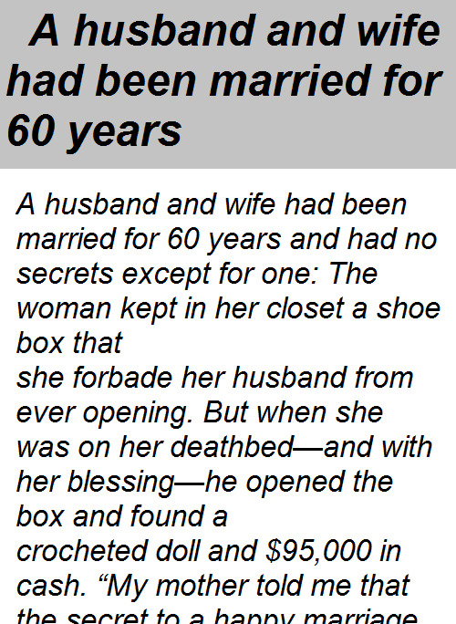 A husband and wife had been married for 60 years