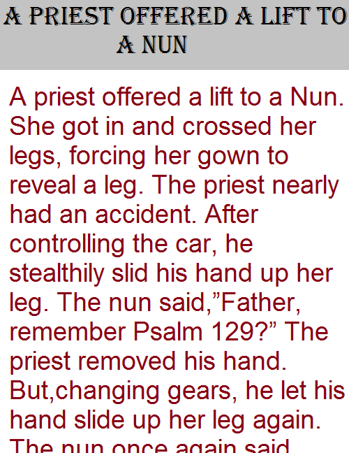 A priest offered a lift to a Nun