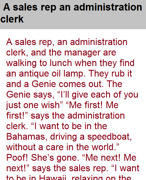 A sales rep an administration clerk