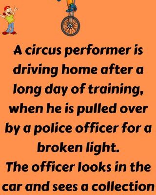 A circus performer is driving home