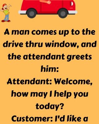 A man comes up to the drive thru window