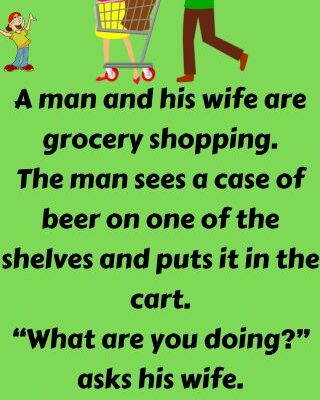 A man and his wife are grocery shopping.